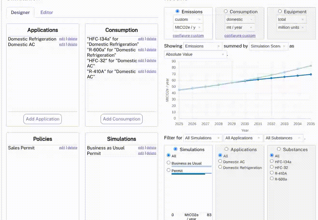 Animated gif showing visualization configuration to observe HFC-134a and R-600a